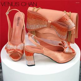 Sandals Summer Italian Design Classic Women's Hand Bag Splicing Colour Matching High Heels African Wedding Party Shoe And Set