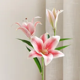 Decorative Flowers 2 Pcs Moisturising Lily Feel Real Touch Latex Artificial Decoration Home Wedding Flower Wall Backdrop Fake Plants Lilies