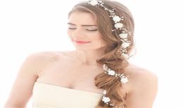 Wedding Bridal Flower Long Hair Chain Band Headband Crystal Rhinestone Crown Tiara Headpiece Jewelry Pearl Headdress Princess Quee1723703