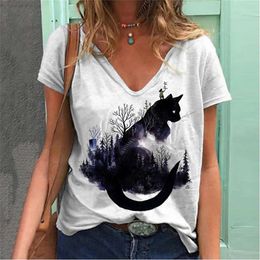 womens clothes Summer Womens Cat V-neck Comfortable Casual T-shirt 3d Digital Print Top tshirts designer women short sleeved shirt N4J6