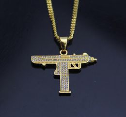 2017 Hip Hop Necklaces Engraved Gun Shape Uzi Golden Pendant High Quality Necklace Gold Chain Popular Fashion Pendant Jewellery 7948598