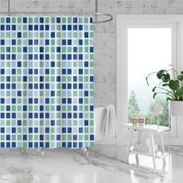 Shower Curtains 1PC 180x180cm Bathroom Polyester Curtain Mould Resistant Waterproof Perforated With Hooks Nordic Classic Small Grid