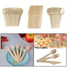 Dinnerware Sets 50pcs/set Disposable Wooden Cutlery Forks/Spoons/Cutters Knives Party Supplies Kitchen Utensil Dessert Tableware Packing