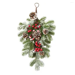 Decorative Flowers Christmas Wreath Pine Cone Branch Pendant Hanging Fireplace Decoration Supply