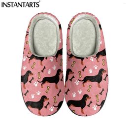 Slippers INSTANTARTS Dachshund With Dog Pattern Couple Home Plush Kawaii Animal Keep Warm Comfortable Shoes For Women Girls