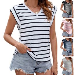 Women's T Shirts Womens Fashion Neck Tshirts Summers Short Caps Sleeve Shirt Casual Loose Striped Tunics Top Streetwears