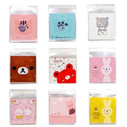 Gift Wrap 25/50 pieces 10x10cm cute cartoon gift bag biscuit packaging self-adhesive plastic candy food cake packagingQ240511