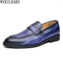 Dress Shoes Black Loafers For Men 2024 Round Toe Brown Designer Slip On Blue Formal Office Man Chaussure Homme