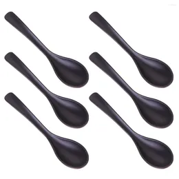 Spoons 6PCS A5 Melamine Flatware Black Imitation Porcelain Soup Spoon Tableware For Home (140071)