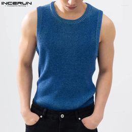 Men's Tank Tops INCERUN 2024 Korean Style Handsome Men Solid Knitted Pit Vests Casual Streetwear Selling Sleeveless S-5XL