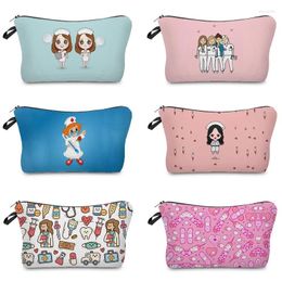 Storage Bags Double Side ECG Printed Bag Portable Women's Cosmetic Full Matching