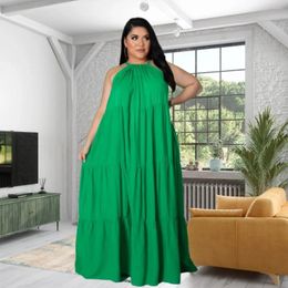 Casual Dresses L-4XL Plus Size For Women Clothing 2024 Spring Summer African Halter Sleeveless Loose Beach Sexy Maxi Dress Outfits