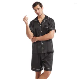 Home Clothing Men Satin Silk Pajamas Suit Casual Male Sleepwear Lounge Wear Two Piece Set Short Sleeve Shirt And Shorts Homewear T59