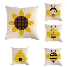 Pillow Cartoon Yellow Bee Cover Family Print Case Cotton 45 CM Throw Decoration For Home Office