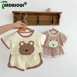 Clothing Sets Summer Kids Baby Girls Boys Short Sleeve Cartoon Bear Prints Top T-shirts Shorts Pants Toddler Infant Cotton Clothes Set 2pcs