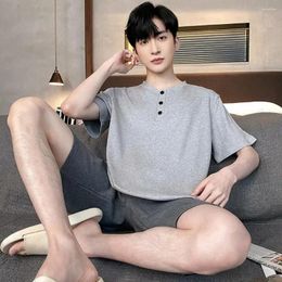 Home Clothing Loose Fit Pajamas Set Men Loungewear Men's Summer With O-neck T-shirt Wide Leg Shorts For Comfort