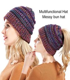 Ponytail Stylish Women Winter Bun Hat Crochet Beanie Warm Cap Messy Knitted Hat Winter Knitting Hats Winter Ladies Girl Stretch Kn1377687