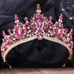 Hair Clips DIEZI Elegant Baroque 10 Color Rose Red Purple Blue Green Crystal Tiara For Women Wedding Girls Party Crown Accessories
