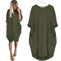 Casual Dresses Women Loose Dress With Pocket Fashion Ladies Solid Women's O Neck Long Tops T Shirt Streetwear Plus Size