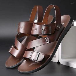 Sandals Men Leather Slip-on Summer Breathable Slippers Open Toe Casual Outdoor Walking Shoes Plus Size Beach For Male