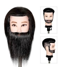 Mannequin Heads 100% Remi human hair black mens mannequin head used for Practising hairdresser beauty training doll hairstyle Q2405101