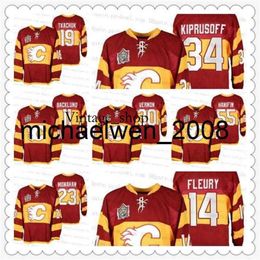 Vin Weng Custom Heritage Classic 2011 Warm Up Red Jersey 14 Theoren Fleury 23 Sean Monahan Noah Hanifin Mike Vernon 11 Backlund