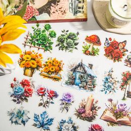 Gift Wrap 30 Pcs/pack INS Flowers Plant Stickers Aesthetic Adhesive Diy Decorative Scrapbooking Hand Made Junk Journal Collage Material