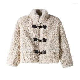Women's Jackets Faux Fur Integrated Short Jacket Autumn/winter Clothing Versatile Cowhide Button Warm Top
