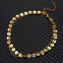 Anklets 304 Stainless Steel Multilayer Chain Anklet Gold Colour Bracelet For Women Summer Beach Sandal Foot Jewellery Gift 25cm Long