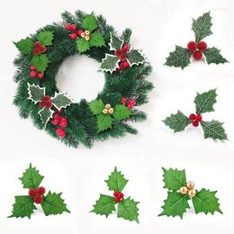 Decorative Flowers 5pcs Artificial Holly Berry With Green Leaves For Christmas Wreath Arrangement Cake Toppers Craft Wedding Party