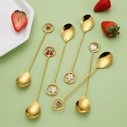 Spoons 304 Stainless Steel Creative Pendant Fruit Fork Dessert Coffee Spoon 2024 Circle Watermelon Cherry Cake Home Use