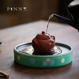 Tea Trays PINNY 700ML Handmade Decal Ceramic Tray Alloy Disc Board Retro Water Storage Container