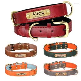 Dog Collars Customised Leather ID Nameplate Collar Adjustable Soft Padded Dogs Free Engraving Name For Small Medium Large