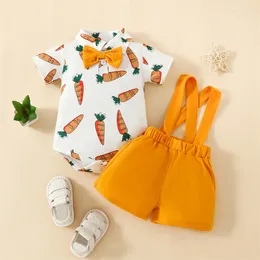Clothing Sets Infant Baby Boys Easter Outfit Short Sleeve Button Up Romper Suspender Shorts Set 2Pcs Gentleman Wedding Suit