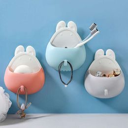 New Rabbit Shaped Wall Mounted Rack with No Punching, Strong Drainage, Bathroom Toothpaste, Toothbrush Storage Box