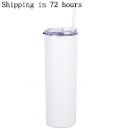 Sublimation Skinny Tumblers 20oz blank white skinny cup with lid straw 20oz Stainless steel drinking cup vacuum insulated Mug Stoc8175172