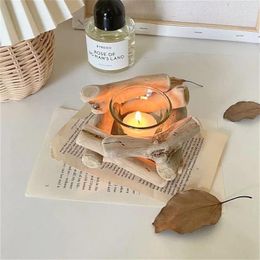 Candle Holders Handmade Wooden Tea Light Holder With Glass Cup Rustic Country Coastal Style For Farmhouse Home Altar Wedding Decoration