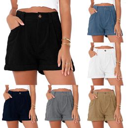 Women's Shorts Summer Short Pants For Women Solid Colour High Waist Corduroy Rolled Up Casual Trousers Wide Leg