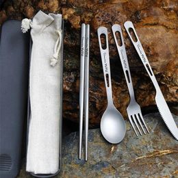 Dinnerware Sets Pure Titanium Kitchen Tableware Set Picnic Frosted Knife Fork Spoon And Chopsticks Travel Camping Portable