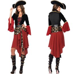 Halloween women's 2 Pc Cruel Seas Pirate Captain Dress Costume with Belt and Headpiece