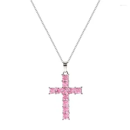 Chains Hip Hop Girls Cross Pendant Necklace With Brilliant Cubic Zirconia Rock Party Accessories For Women Personality Gift