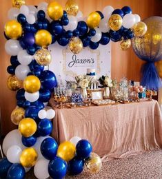 Party Decoration 127pcs Balloon Garland Arch Kit Chrome Gold Latex Blue Balloons Wedding Birthday Baby Shower6854348