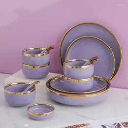 Plates Purple Porcelain Dinner Dinnerware Set Luxury Dishes Salad Soup Bowl Ceramic Dessert Cake Plate