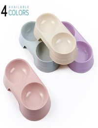 Macaron Pet Double Bowl Plastic Kitten Dog Food Drinking Tray Feeder Cat Feeding Supplies Accessories Cuenco Para Gatos 220211324F7205010