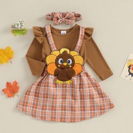 Clothing Sets Baby Girl Skirt Outfits Thanksgiving Long Sleeve Romper And Suspender Plaid Set 2 Piece Autumn Clothes For Party