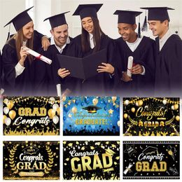 Party Supplies Class Of 2024 Graduation Backdrop Black And Gold Glitter Balloons Custom Pography Background Congrats Grad Banner Decor