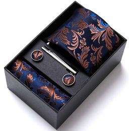 Neck Tie Set Dropshipping 7.5 cm Gift Box Silk Tie Hanky Pocket Squares Cufflink Set Necktie Box Polka dot Male Wine Red Memorial Day