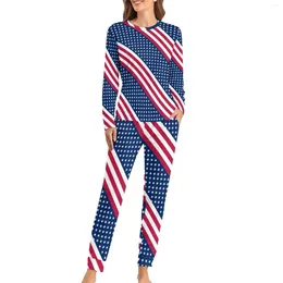 Women's Sleepwear American Flag Stylish Pyjamas Stars And Stripes Soft Home Suit Womens Two Piece Casual Oversized Custom Birthday Gift