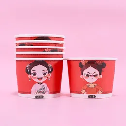 Disposable Cups Straws 50PCS Paper Birthday Party Favors Dessert Cup With Lid High Quality Cartoon Ice Cream Bowl 200ml Small Round