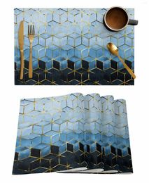 Table Mats Abstract Art 3D Geometric Patterns In Blue Coffee Dish Mat Kitchen Placemat Dining Rug Dinnerware 4/6pcs Pads